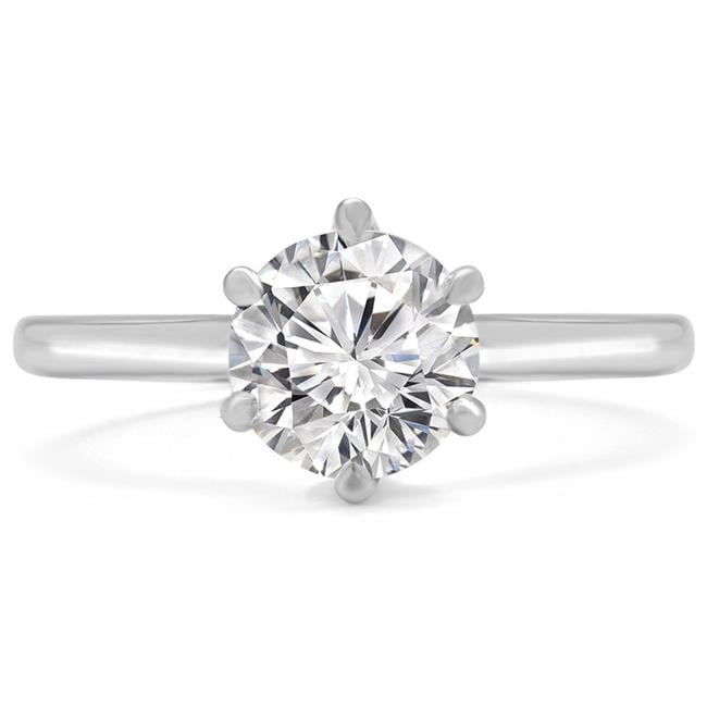 J, SI2-I1, 0.85 c.t.w Very Good Cut Near 1 Carat Carat Round Cut Diamond Solitaire Engagement Ring 14K White Gold 6 Prong 