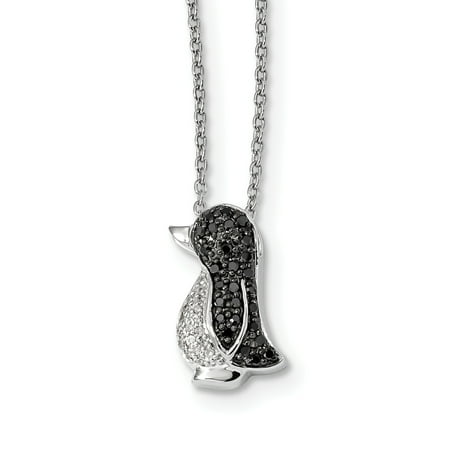 Topaz Neck - 925 Sterling Silver Rhod Plated Black White Diamond Penguin Pendant Charm Necklace Neck Animals/insect Gifts For Women For Her