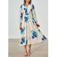 thumbnail image 4 of Vestido PRETTYGARDEN Floral Midi Azul Blanco con Escote en V y Manga Larga Talla S, 4 of 6