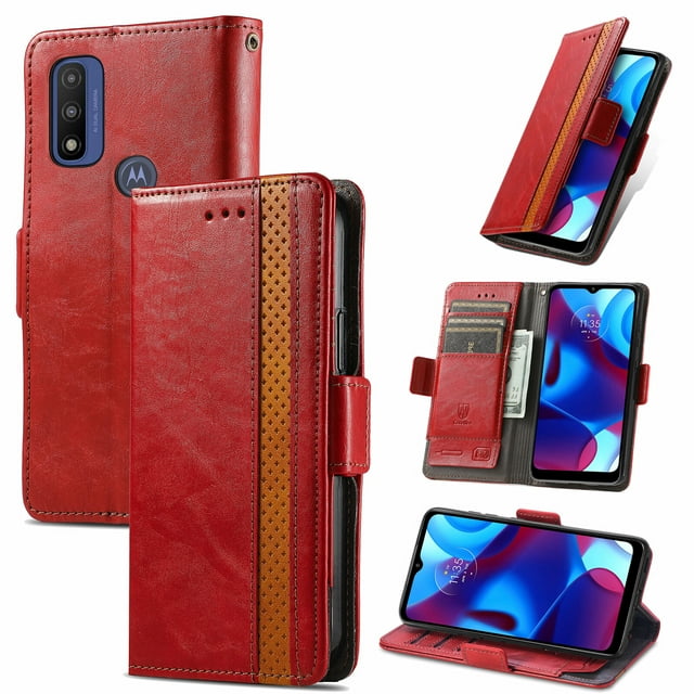 Case for Motorola Moto G Pure Cover Leather Wallet Folio Case Book Design Flip Magnetic Closure - Red
