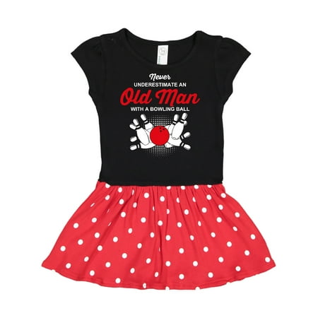 

Inktastic Never Underestimate Old Man Bowling Gift Toddler Girl Dress