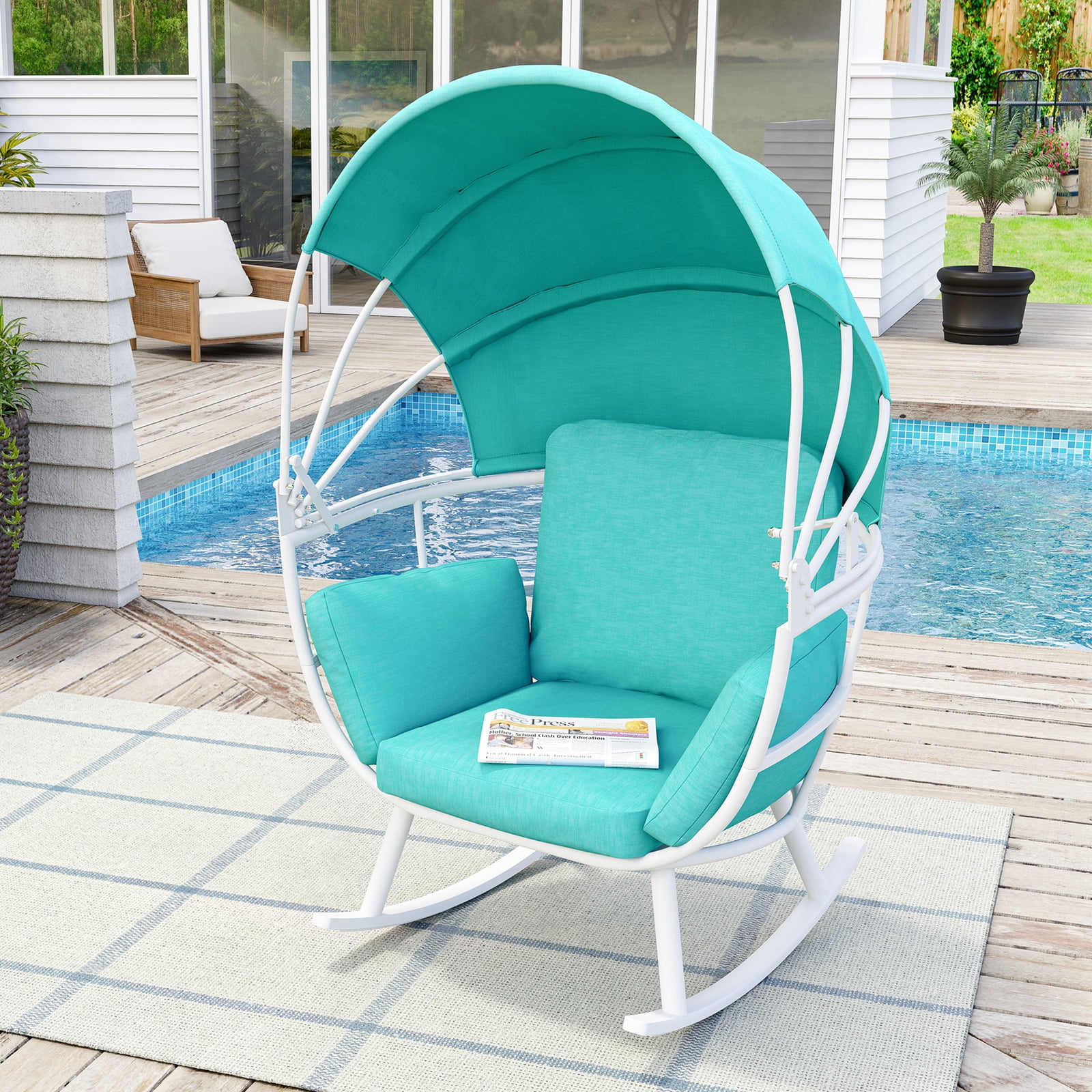 Crestlive Products Egg Chair Outdoor Aluminum Rocking Lounge with