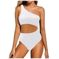 thumbnail image 1 of Womens Swimsuits Tankini One Shoulder Bathing Suits Full Coverage Keyhole Solid Women's Swimwear White, 1 of 4
