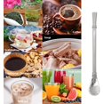 thumbnail image 4 of Paquete de 2 pajitas de acero inoxidable con cuchara filtrante, para té helado, cóctel, con 2 cepillos de limpieza (plateado), 4 of 5
