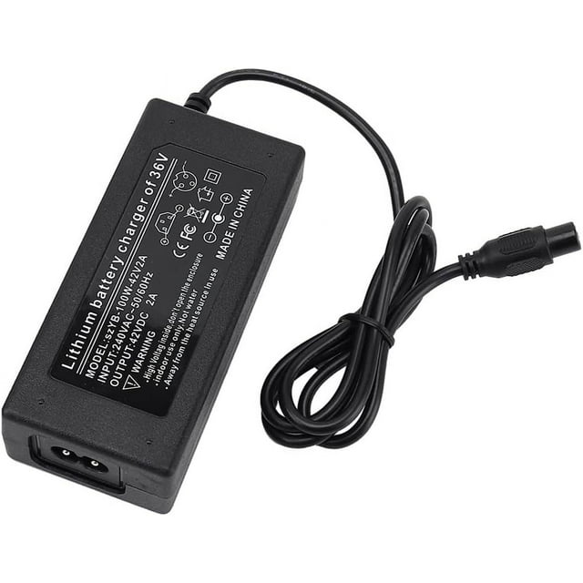 42V 2A Power Adapter 3-Prong Fast Replacement Battery Charger for 36V Lithium Battery Power Supply Adaptor