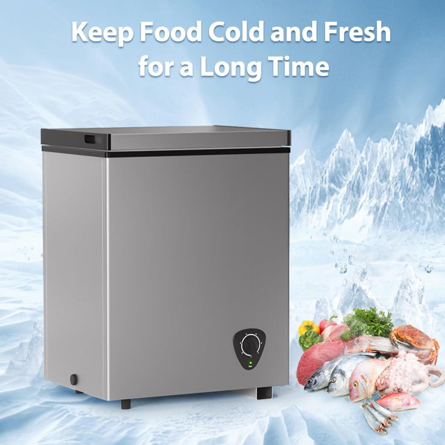 Ecotronic 4.2 Cu Ft Chest Freezer, Compact Deep Freezer, 7-Level Temperature Control, Energy Saving, Low Noise, Removable Basket, Grey