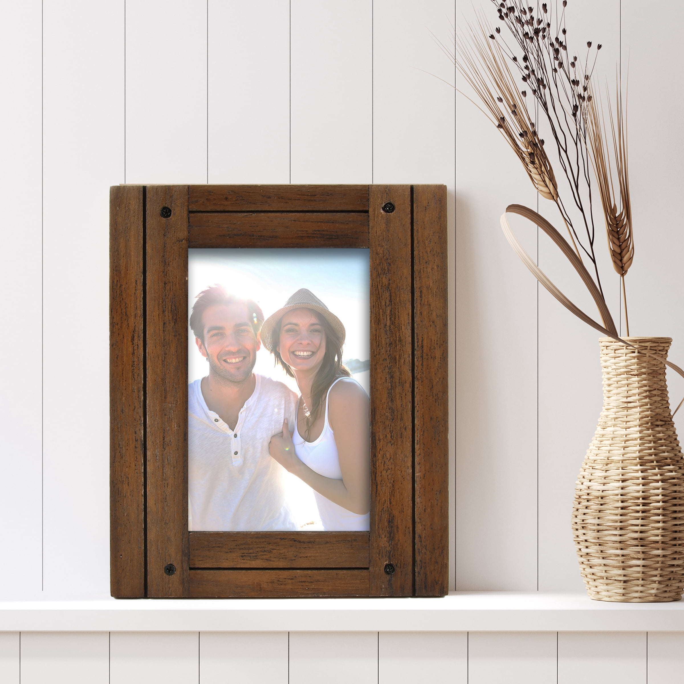Prinz Homestead 4x6 Walnut Picture Frame, Set of 2 Coastal Decor Rustic Frames, Tabletop or Wall-Mount