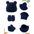 thumbnail image 4 of Happy Cherry Newborn Hospital Hat Cotton Baby Boy Beanie Caps Infant Bear Ears Preemie Cap Preemie No Scratch Mittens Baby Girl Hat Mitten Sock Set 4 Pack for 0-6 Months(Caramel Navy Blue White Gray), 4 of 7