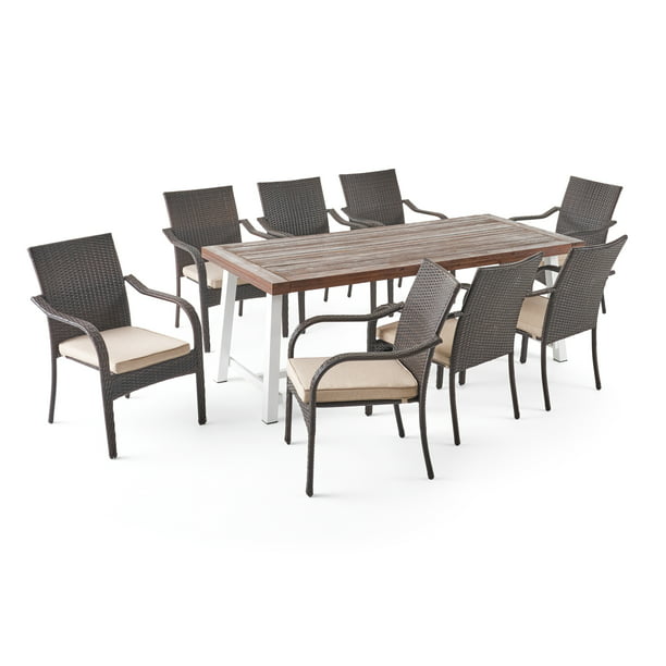 Addilynn Outdoor Wood And Wicker 8, Best 8 Seat Patio Dining Set