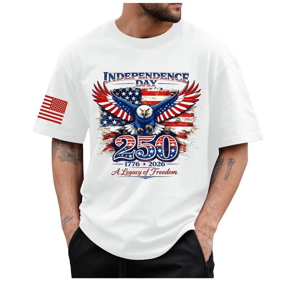 250 Anniversary USA Shirts Mens American Flag Shirt 4th of July T-Shirt USA Flag 1776 Patriotic Graphic Tee Short Sleeve Memorial Day Tops (White,XL)