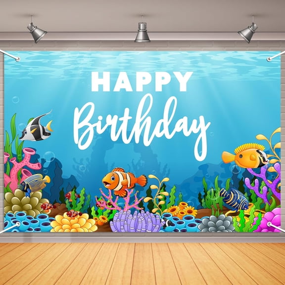 7x5FT Ocean World Theme Birthday Beautiful Backdrop Ocean Sea Animal Fish Baby Shower Birthday Background Under The Sea Birthday Party Photography Background Decorations