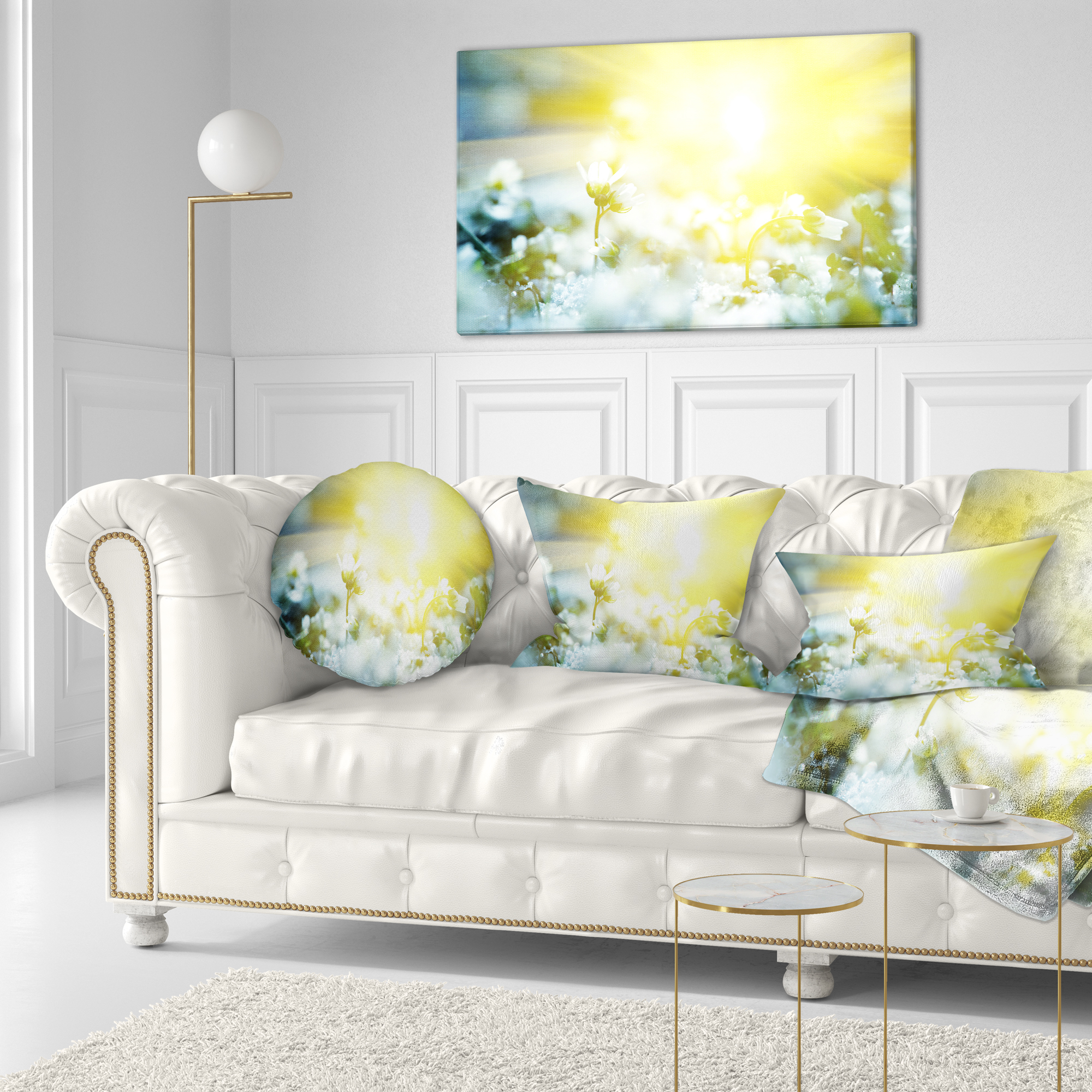 Designart Beautiful White Flowers At Sunrise - Flower Throw Pillow - 12x20