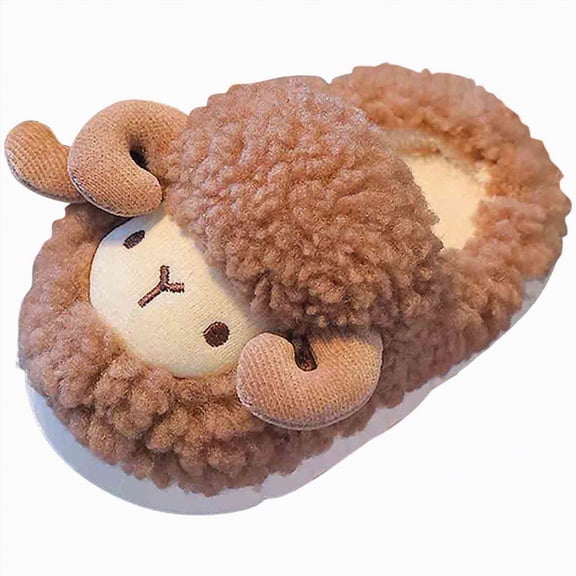 HCNTES Kids Toddler Slippers Baby Girls Boys Cute Cartoon Design House Shoes Children's Non Slip Warm Soft Fall Winter Fuzzy Indoor Slipper(A01-Brown,8)