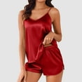 thumbnail image 2 of KaLI_Store Silk Satin Pajamas for Women Set 2 Piece Short Sleeve Tank Top with Shorts Set Soft Lounge Sets Pjs Sleepwear for Women Wine,3XL, 2 of 5