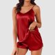 thumbnail image 2 of Conjunto de pijama sexy de seda para mujer: camisola y pantalones cortos de satén, tirantes finos en V, ropa de dormir tipo lencería para todas las estaciones, 2 of 5