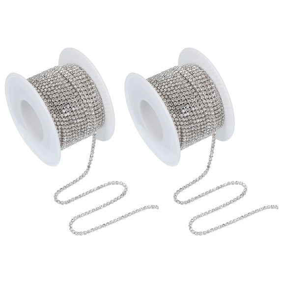 Uxcell Crystal Rhinestone Close Chain Trim, Crystal Claw Cup Chain Trim String for Sewing Craft White