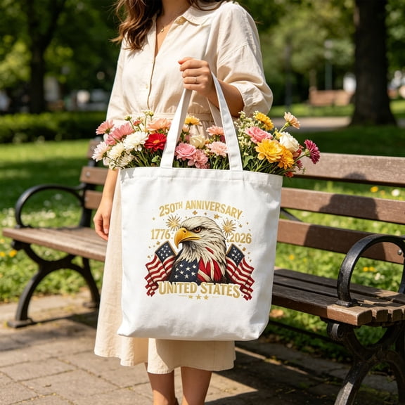 Eliaeconx Patriotic Tote Bag, USA 250th Anniversary Canvas Shoulder Bag, Reusable Grocery Bag for 4th of July, Independence Day Gift for Men Women