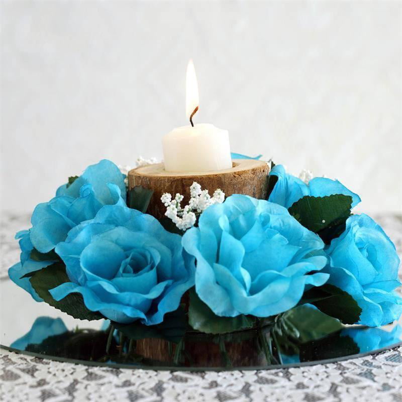 Wedding Artificial Centerpieces Roses Decoration Silk Candle Rings Flower 