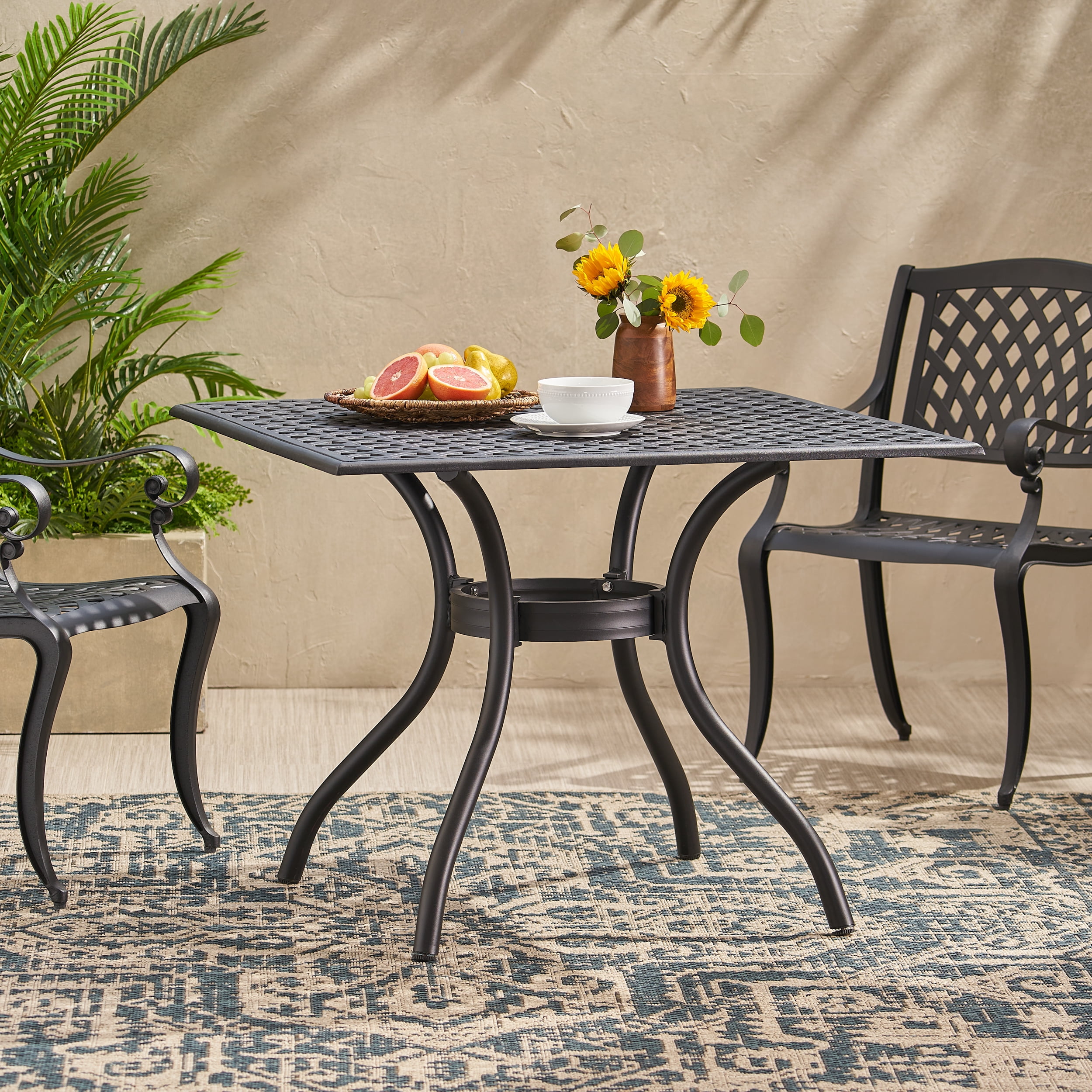 Outdoor Cast Aluminum Square Dining Table 39 Inch, Stable Leisure Desktop for Patio Garden, Black Sand