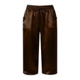 thumbnail image 5 of Aihuaihua Womens Satin Capri Pants Summer Wide Leg Pants Casual High Waist Elastic Cropped Trousers Beach Vacation Clothes Brown M, 5 of 5