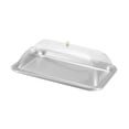 thumbnail image 1 of Bandeja de acero inoxidable para servir con tapa transparente, bandeja para alimentos, bandeja para servir a prueba de polvo 40x30x2cm, 1 of 8