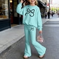 thumbnail image 2 of PRfgtbd Girls Clothes Long Sleeve Graphic Bow Print Sweatshirt Top And Flared Pants Elegant Two Piece Outfits Kids Trendy Clothing Sets Kids Clothing Sets, 2 of 4