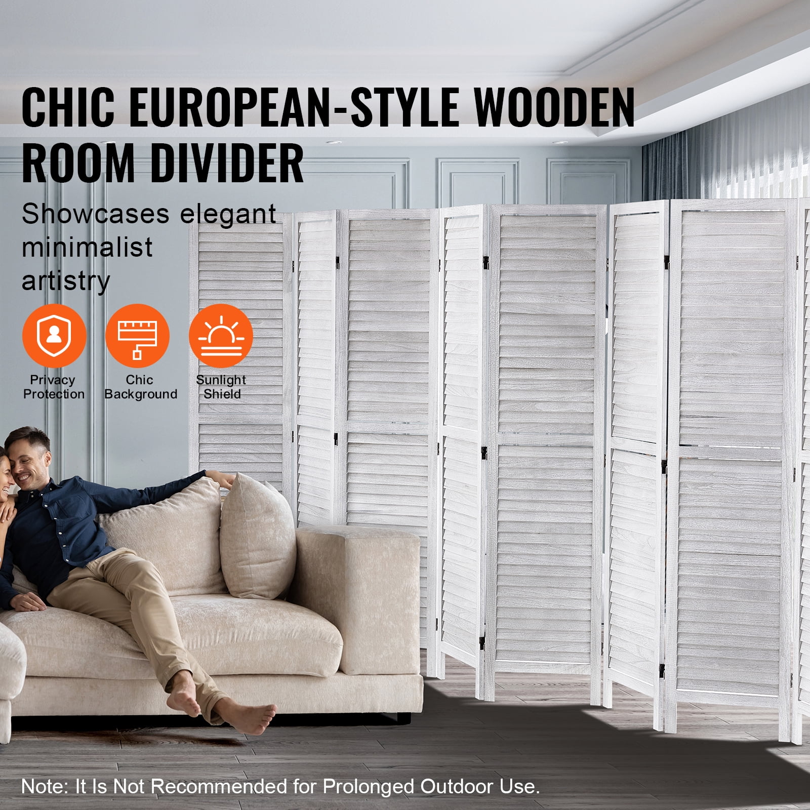 KFFKFF Wooden Partition, 8-Panel Folding Privacy Barrier, 66.9 Inches High Indoor Slatted Wood Divider, Movable Decorative Screen, Suitable for Home, Office, Dining Area & Sleeping Quarters