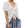 thumbnail image 2 of Summer Women's Crochet Beach Cover Up Lace-Up Drawstring Poncho Top Beachwear Swimsuit Bikini Dress-Up, 2 of 5