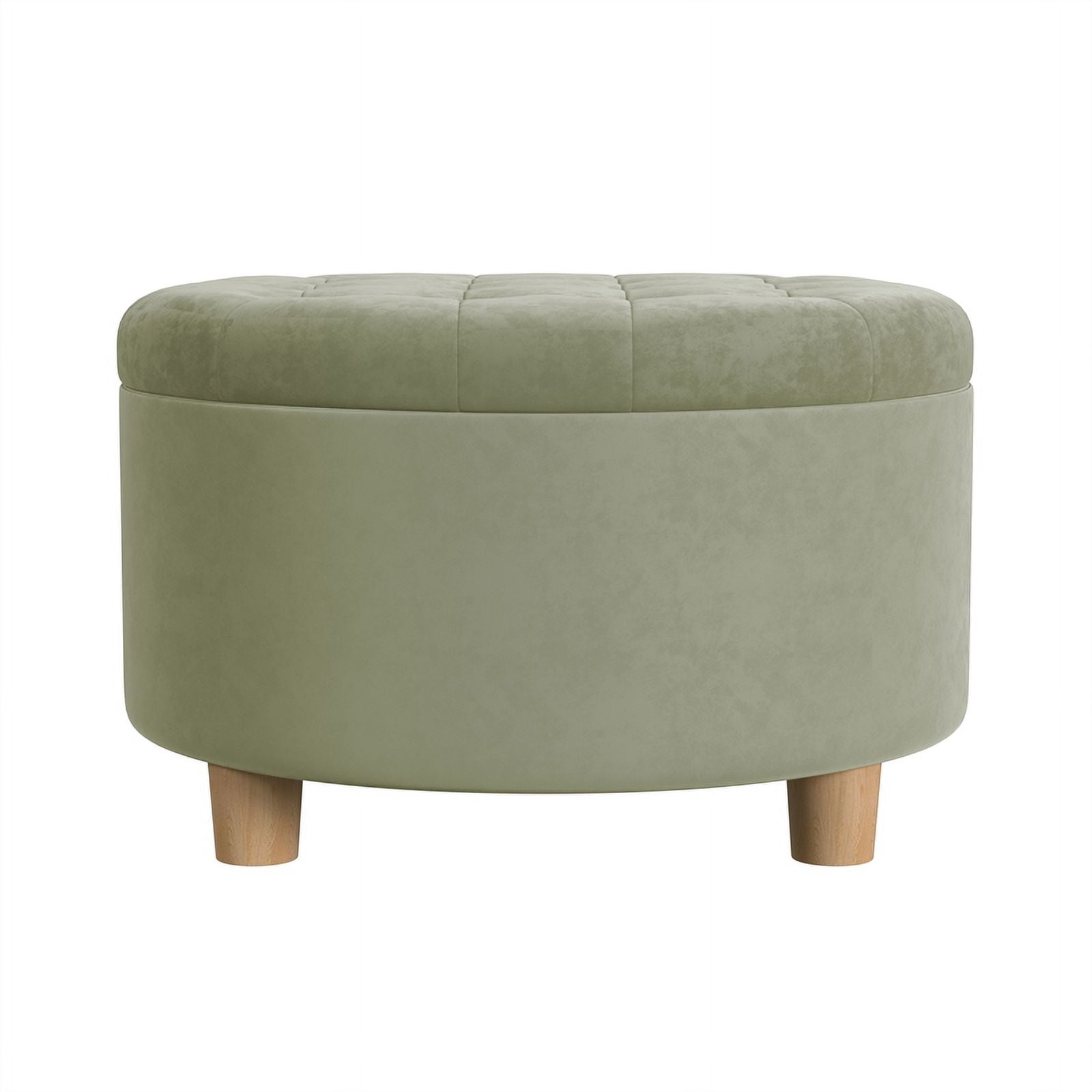 HomePop Large Round Button Tufted Storage Ottoman, Light Sage Green Velvet