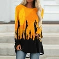 thumbnail image 2 of Odeerbi Halloween Vintage Graphic Shirts for Women Long Sleeve Retro Blouse Summer Fashion 2024 Casual Print Round Neck Loose T-shirt Tops Orange, 2 of 5