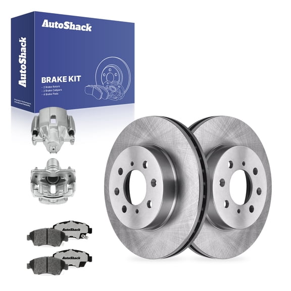 AutoShack Front Brake Rotors, Ceramic Pads & Calipers for Honda, Fit 2009-2014, FWD L4 1.5L - 10.3" (261.5 mm), 4-Lug