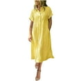 thumbnail image 2 of WHLBF Women's Striped Shirt Dress Short Sleeve Collared Button Down Printed Casual Dresses Yellow XXL, 2 of 6