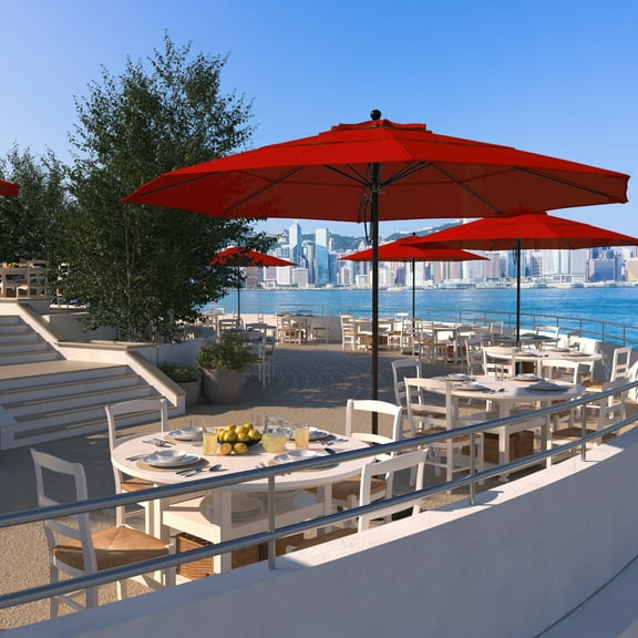 California Umbrella Venture 11' Bronze Market Umbrella in Jockey Red