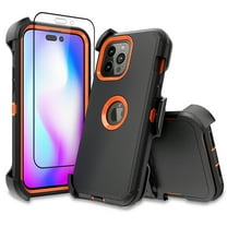 NIFFPD iPhone 14 Pro Max Case with Screen Protector   Belt-Clip Holster, Heavy Duty Hard Shockproof Phone Case for iPhone 14 Pro Max 6.7" Black Orange