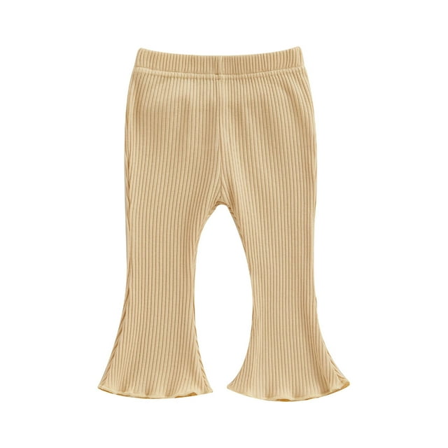 ZAXARRA Infant Girl Flare Pants Solid Color Ribbed Trousers Elastic Waist Fall Bell Bottom Casual Leggings Clothes
