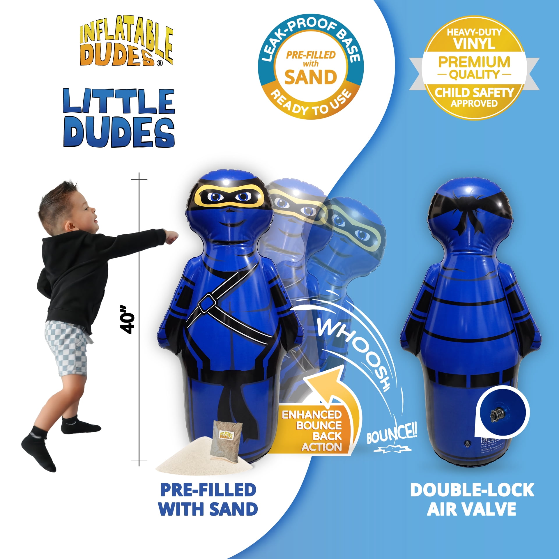 INFLATABLE DUDES Small Blue Ninja 40 Inches -Kids Punching Bag | Filled with Sand