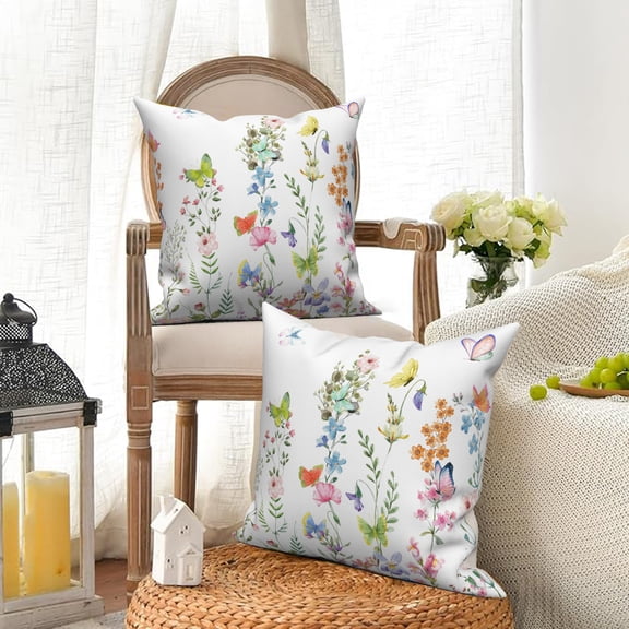 Dashan Spring Floral Throw Pillow Covers 18x18 Set of 2,Rustic Wild Flowers Decorative Pillow Cases for Bedroom Sofa Couch
