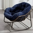 thumbnail image 3 of Tcbosik Rattan Rocking Chair, Outdoor Papasan Leisure Chair with Cushion, Patio Lounge Rocker Chair for Balcony Porch Garden Living Room, Navy Blue, 3 of 7
