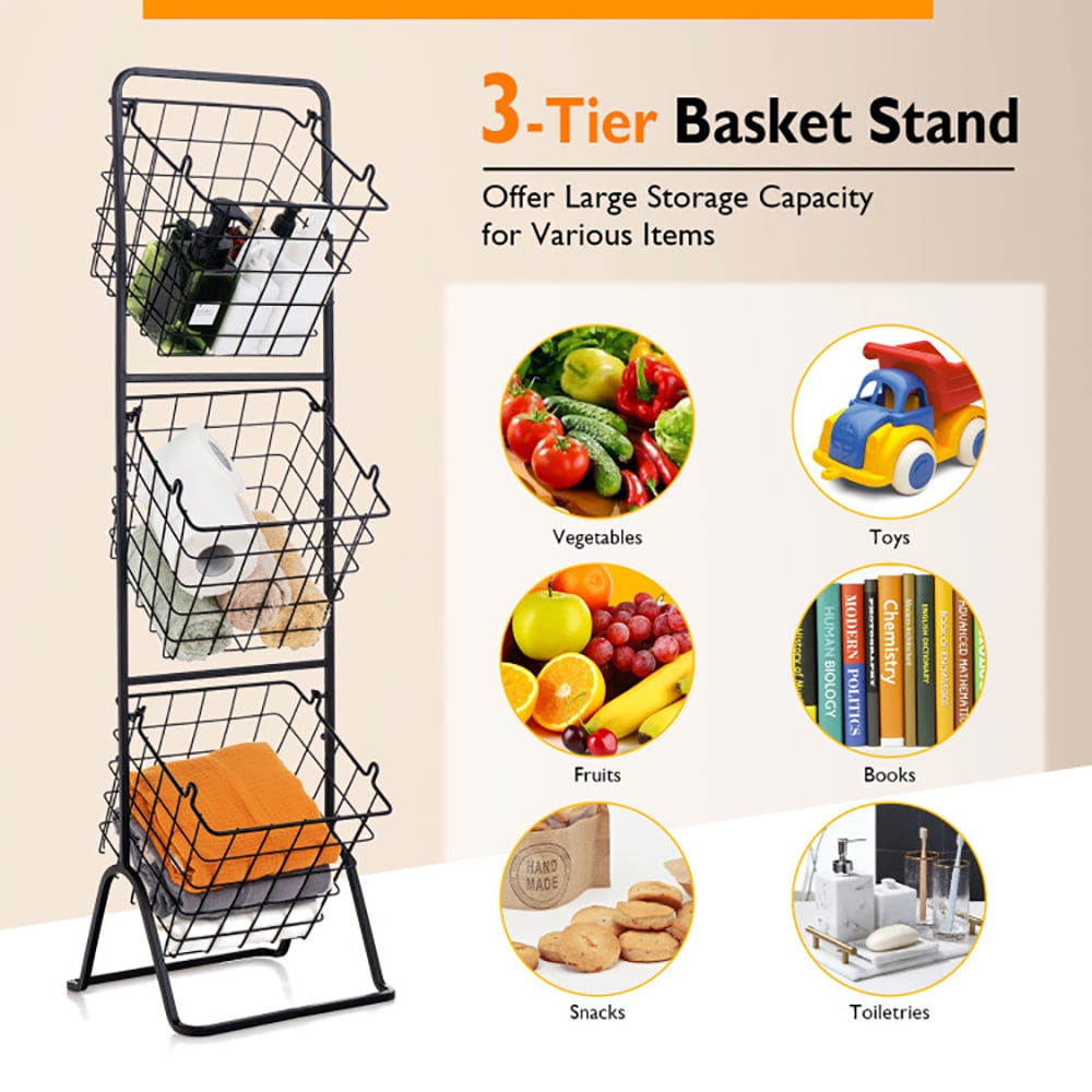 Yardi Yard 3-Tier Fruit Basket Stand with Adjustable Heights,