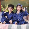 thumbnail image 1 of 5 7 9 11 13 años primavera otoño pijamas de satén completo ropa de dormir para niños traje de noche Pijamas niños pijama de Navidad Pijamas de seda, 1 of 4