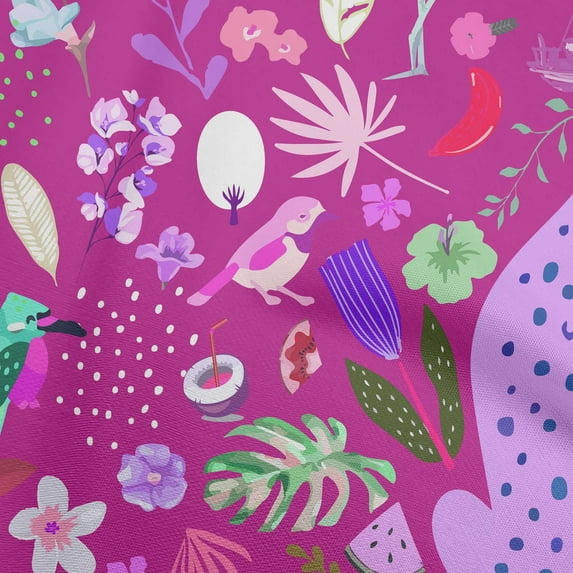 oneOone Cotton Cambric Purple Fabric Tropical Animal Dress Material Fabric Print Fabric By The Yard 42 Inch Wide
