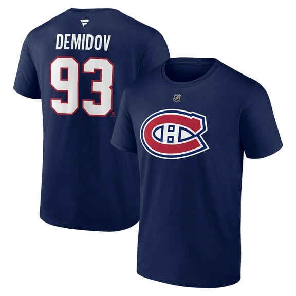 Men's Fanatics Ivan Demidov Navy Montreal Canadiens Authentic Stack Name & Number T-Shirt