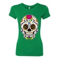 thumbnail image 2 of Wild Bobby Day Of The Dead Sugar Skull Pop Culture Women Slim Fit Junior Tee, Kelly, XX-Large, 2 of 5