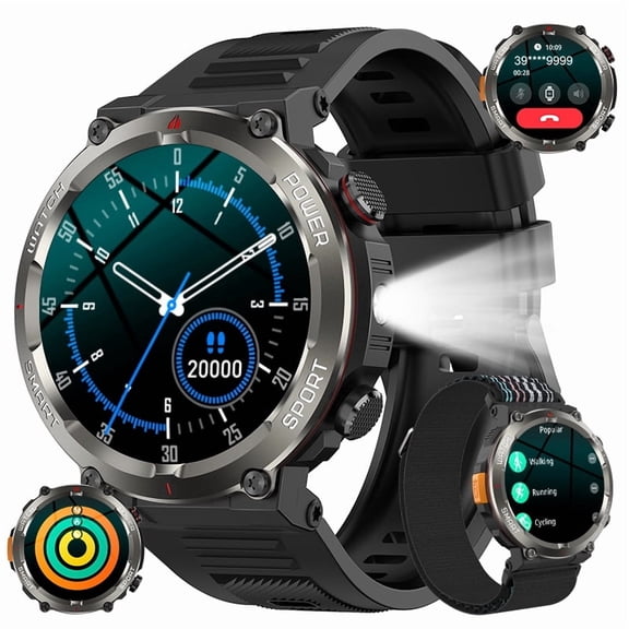 LUOMATE 1.45'' Smart Watch For Men,Military Smartwatch With Waterproof Fitness Tracke and Bluetooth Calling,100 Sport Modes,Compatible Android IPhone(Black)