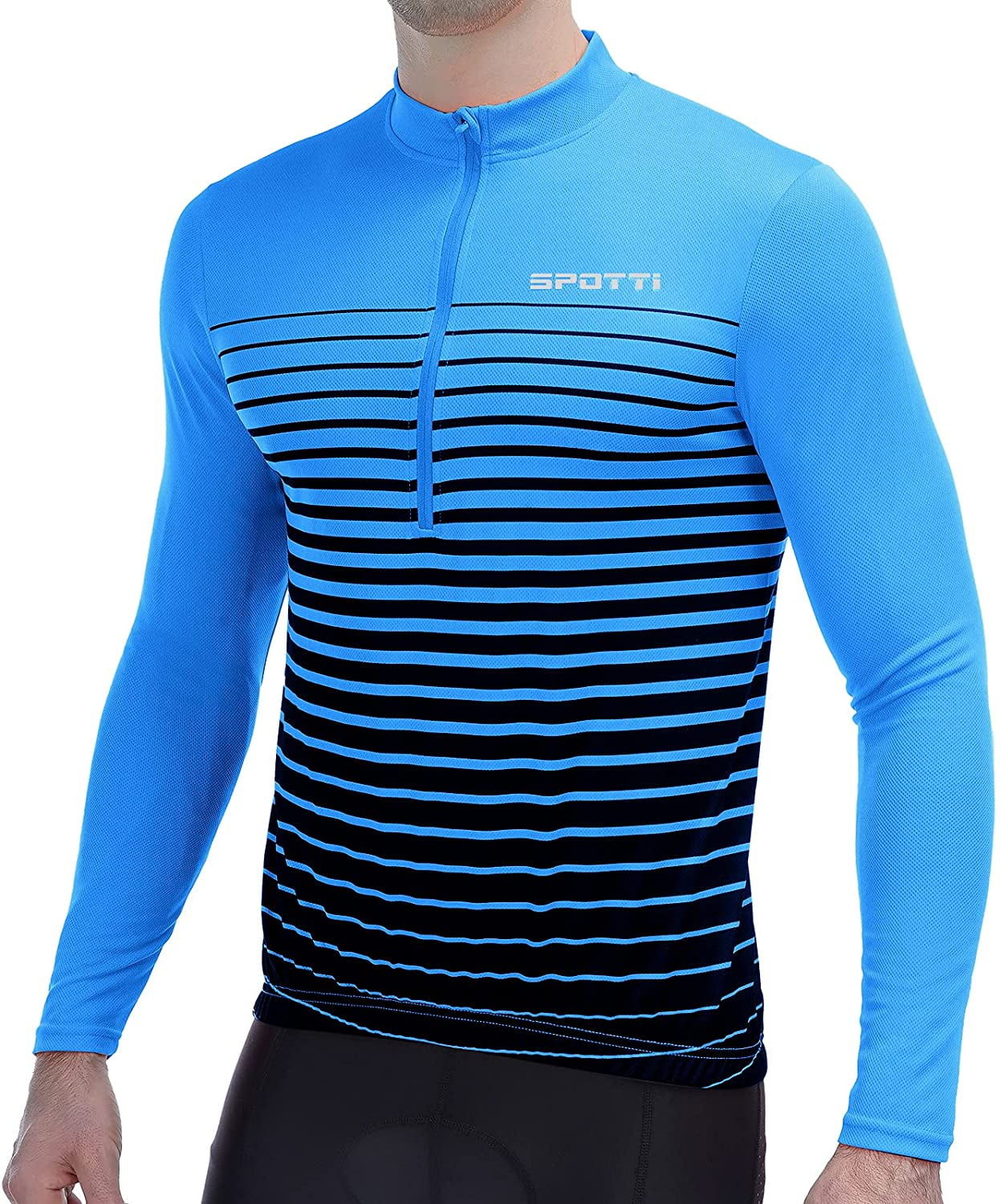 Spotti Mens Cycling Bike Jersey Long Sleeve with 3 Rear Pockets Quick Dry Biking Shirt Moisture Wicking Breathable 