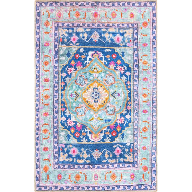 Unique Loom Tapis de Bordure de Médaillon Revival 3' 6 x 5' 6 Rectangle Bleu/teal