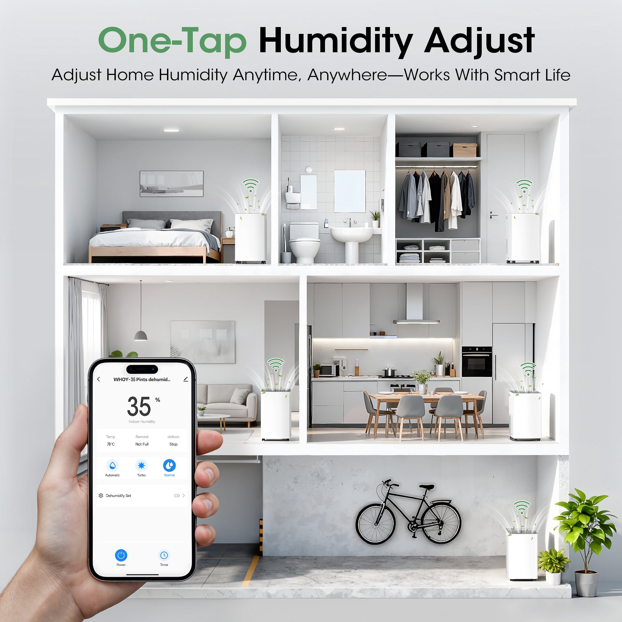 Patiosunny Smart Dehumidifier, Smart App WiFi Control, 24 H Timer, Auto-Defrost, Child Lock & Drain Hose Included, Ideal for Living Rooms, Bathrooms, Bedrooms, and Garages