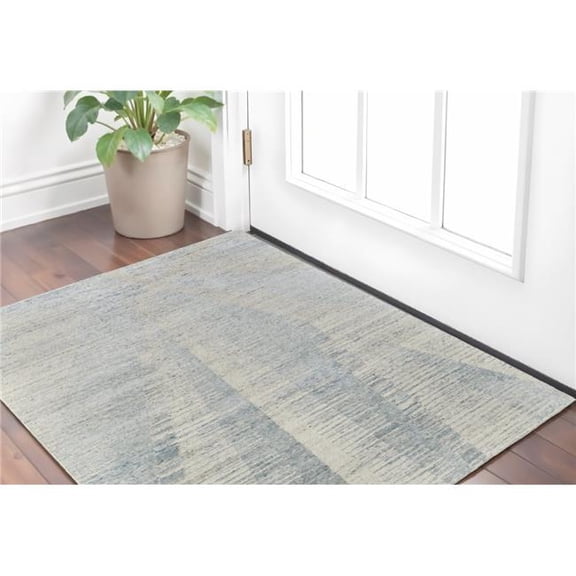 HomeRoots 566664 2 x 3 ft. Abstract Hand Knotted Worn Faded Rectangle Area Rug, Ivory & Blue