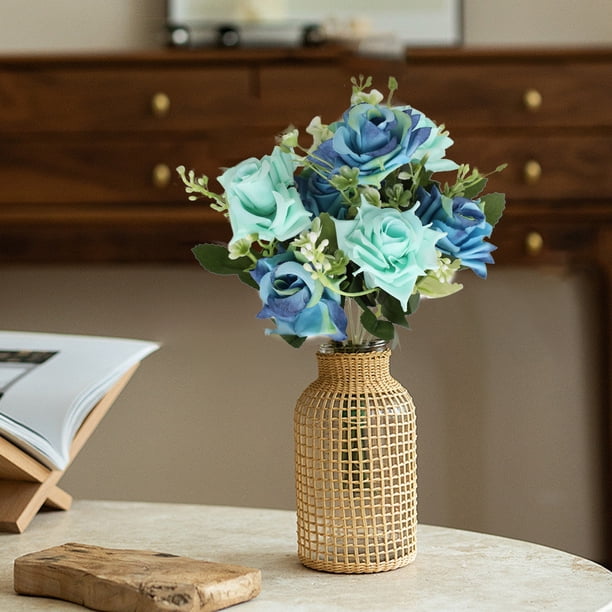 Ramo de rosas artificiales | 6 opciones de color para decoración de bodas, decoración del hogar e interiores de hoteles | Paquete de flores artificiales realistas, adornos decorativos sin