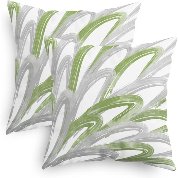 Throw Pillow Cases Pack of 2 Cozy Fleece Two-Tone Abstract Feather Decorative Cushion Covers for Couch Bed Sofa Farmhouse Decoration 20 X 20 Inches Sage Green Grey